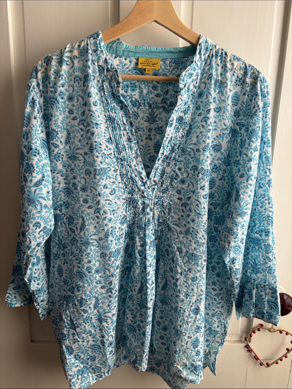 Roberta Roller Rabbit Light Blue Floral Pintuck Tunic